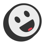Smiling face emoji with open mouth and tilted head in shadow.